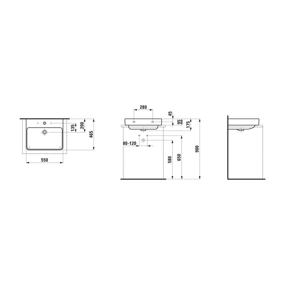 Laufen Aufsatzwaschtisch Laufen Pro S 465x550x175mm, Active Weiß LCC, 1 Hahnloch... LAUFEN-H816962A001041 7612738090326 (Abb. 2)