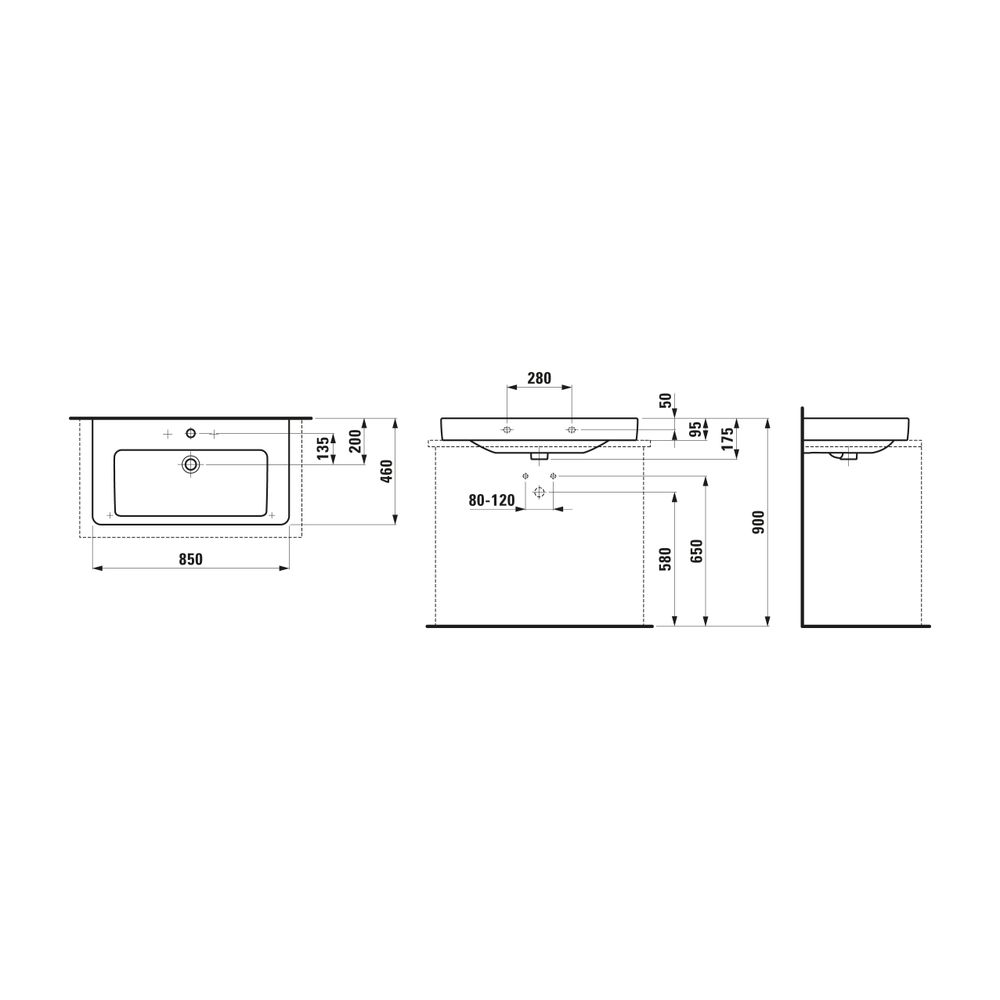 Laufen Aufsatzwaschtisch Laufen Pro S 460x850x175mm, Active Weiß LCC, 1 Hahnloch... LAUFEN-H816965A001041 7612738088521 (Abb. 2)