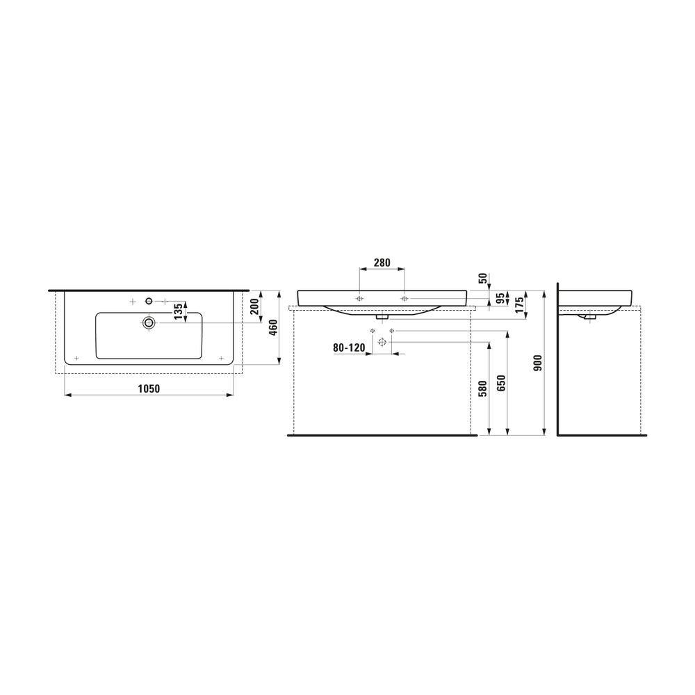 Laufen Aufsatzwaschtisch Laufen Pro S 460x1050x175mm, Active Weiß LCC, 1 Hahnloc... LAUFEN-H816966A001041 7612738088576 (Abb. 2)