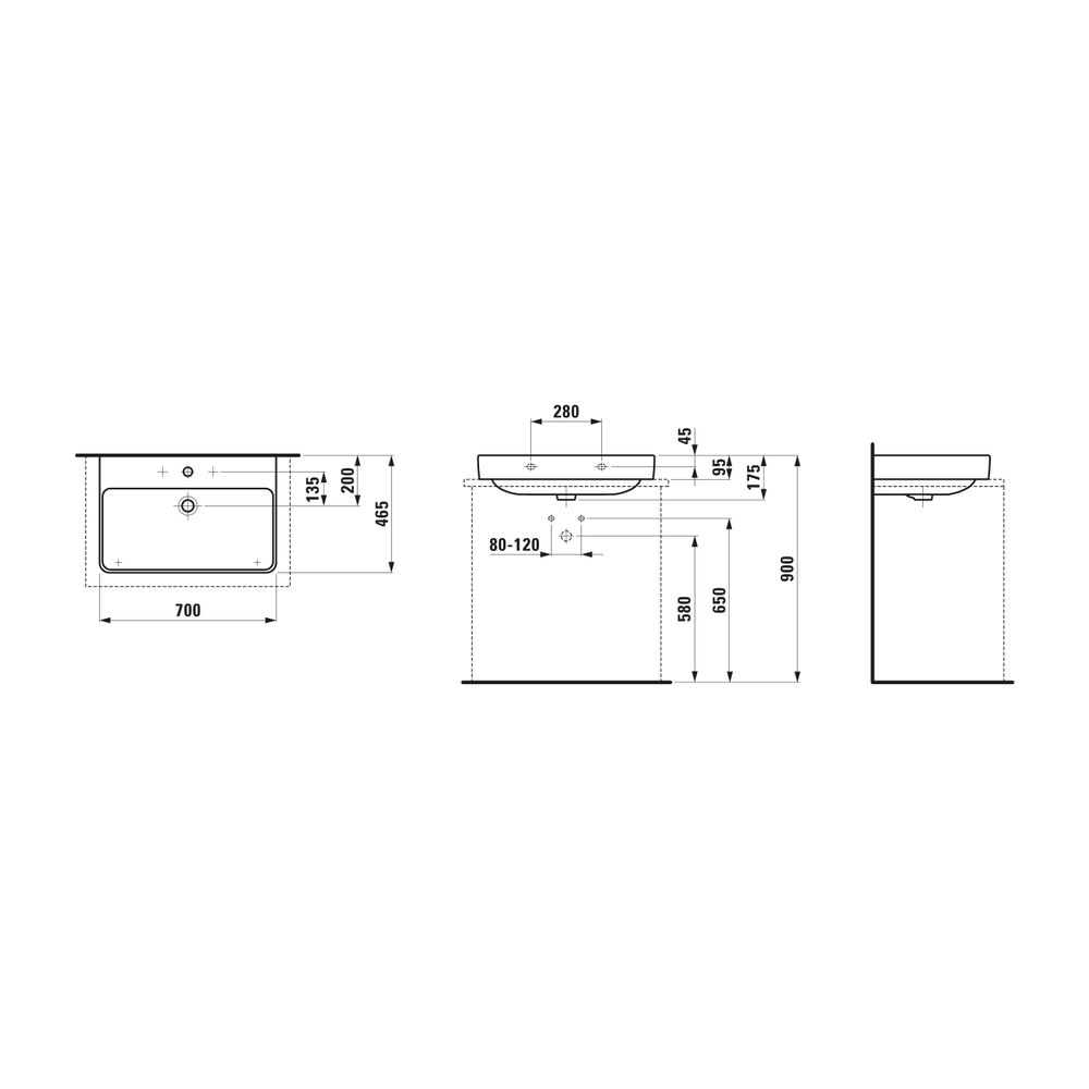 Laufen Aufsatzwaschtisch Laufen Pro S 465x700x175mm, Active Weiß LCC, 1 Hahnloch... LAUFEN-H816967A001041 7612738091347 (Abb. 2)