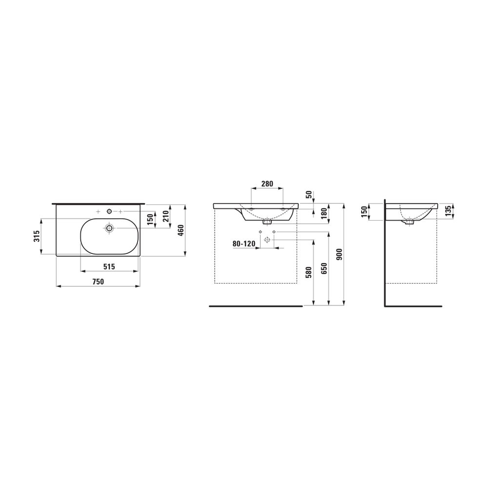 Laufen Waschtisch LUA 460x750x180mm, Weiß, asymmetrisch Becken rechts, ohne Hahn... LAUFEN-H8170850001091 7612738019631 (Abb. 2)