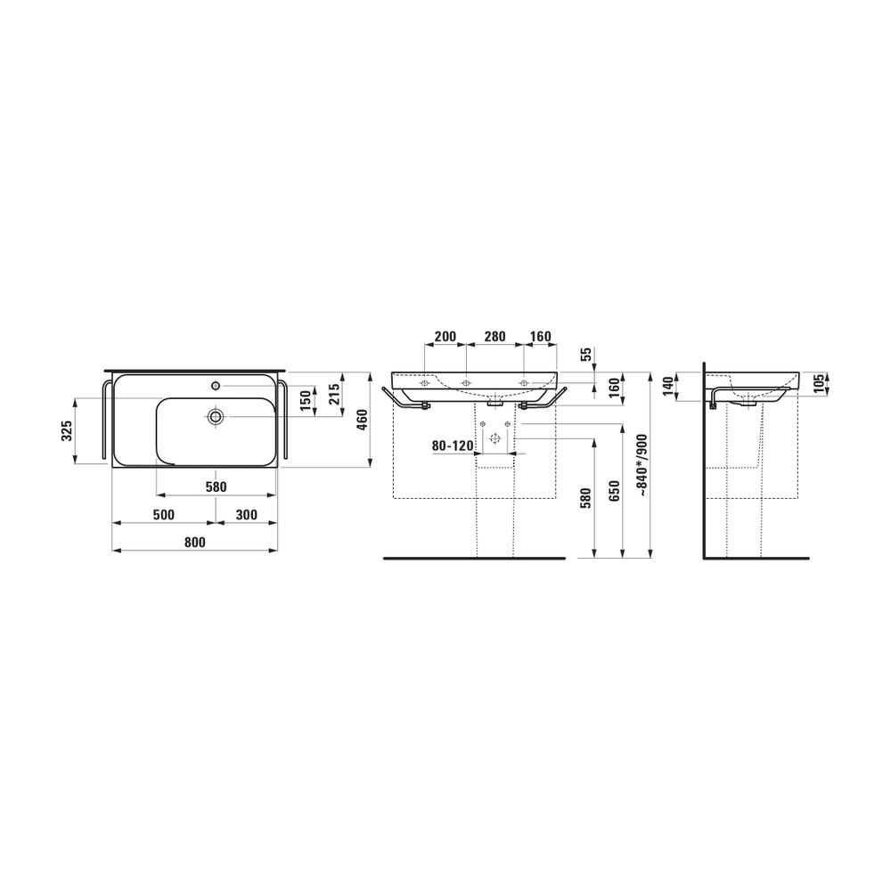 Laufen Waschtisch MEDA 460x800x160mm, Mattgraphit, Ablage links, 1 Hahnloch, mit... LAUFEN-H8171157581041 7612738062361 (Abb. 2)
