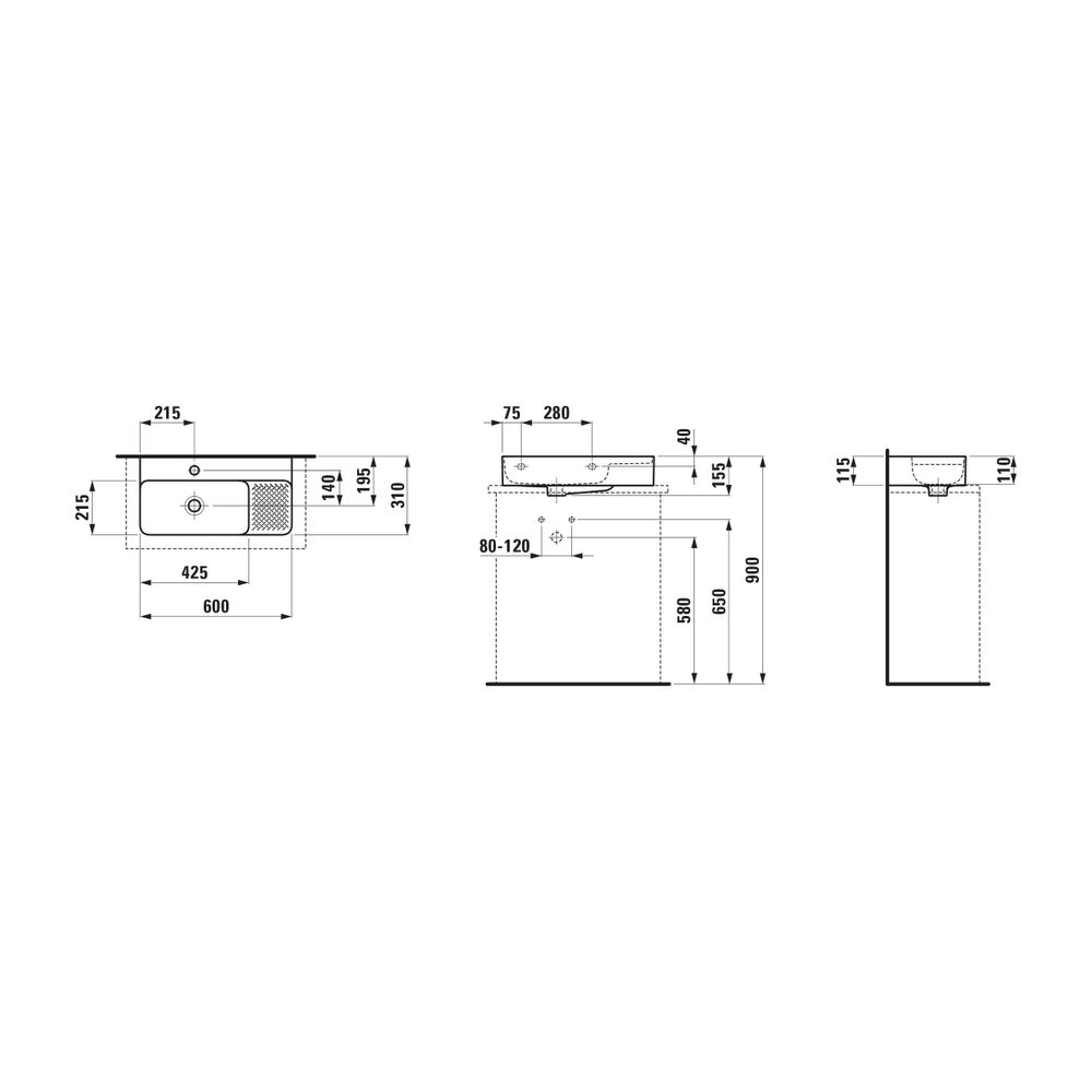 Laufen Aufsatzwaschtisch kompakt VAL 310x600x155mm, Weiß LCC, ohne Hahnloch/Über... LAUFEN-H8172854001421 7612738977306 (Abb. 2)