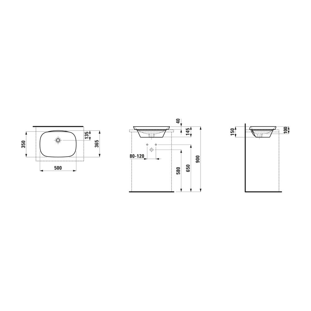 Laufen Einbauwaschtisch von oben INO 365x500x150mm, Mattgraphit, ohne Hahnloch, ... LAUFEN-H8173027581091 7612738037932 (Abb. 1)
