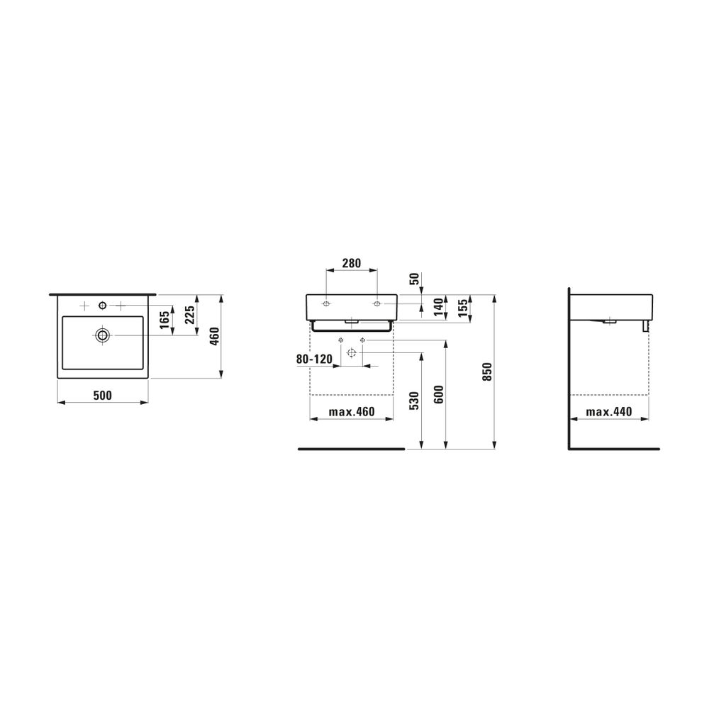 Laufen Waschtisch Living City 460x500x155mm, Weiß, ohne Hahnloch, mit Überlauf... LAUFEN-H8174310001091 4014804955615 (Abb. 2)