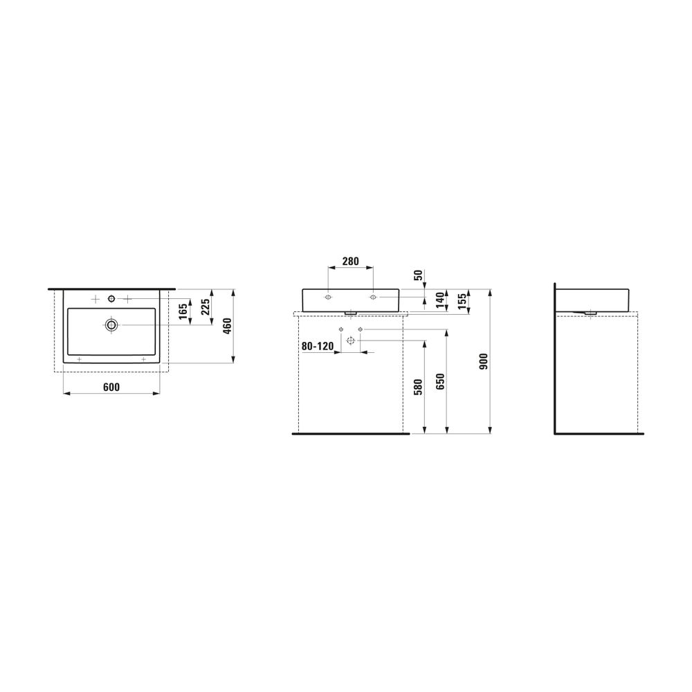 Laufen Aufsatzwaschtisch Living City 460x600x155mm, Weiß, 3 Hahnlöcher mit Überl... LAUFEN-H8174340001081 4014804918993 (Abb. 2)