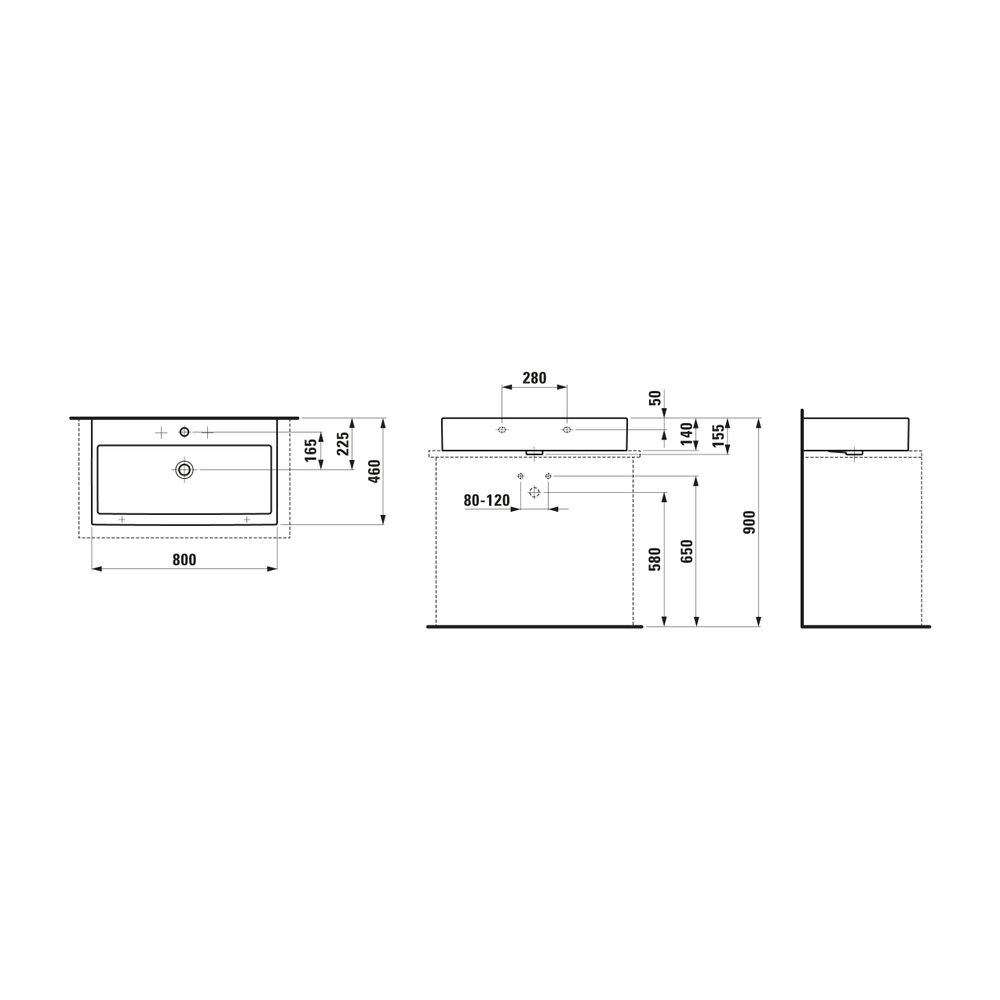 Laufen Aufsatzwaschtisch Living City 460x800x155mm, Weiß, ohne Hahnloch, mit Übe... LAUFEN-H8174370001091 4014804956391 (Abb. 2)