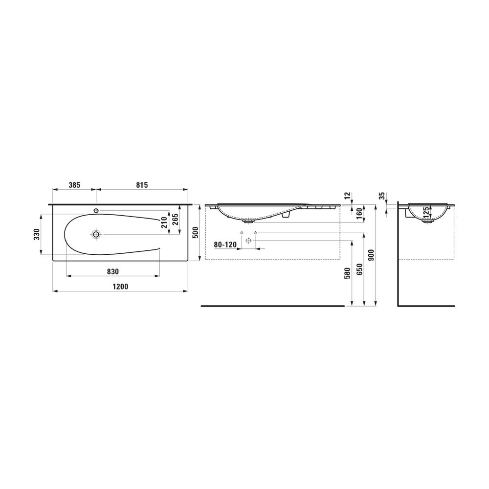 Laufen Möbelwaschtisch Slim, Ilbagnoalessi, 500x1200x15mm, Weiß LCC, 1 HL, verd.... LAUFEN-H8179794001041 7612738025861 (Abb. 3)