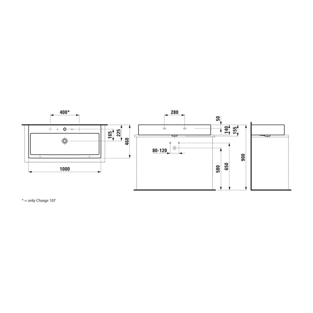 Laufen Aufsatzwaschtisch Living City 460x1000x155mm, Weiß, ohne Hahnloch, mit Üb... LAUFEN-H8184380001091 4014804957411 (Abb. 2)
