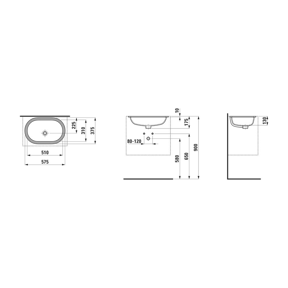 Laufen Einbauwaschtisch von unten Savoy 375x570x175mm, Mattschwarz, oval, ohne H... LAUFEN-H8189467161091 7612738130329 (Abb. 2)