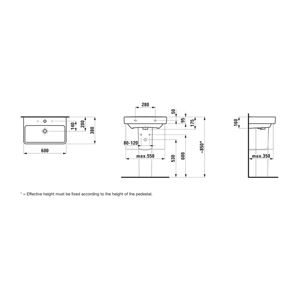 Laufen Waschtisch kompakt Laufen Pro S 380x600x175mm, Weiß, 1 Hahnloch, mit Über... LAUFEN-H8189590001041 4014804791121 (Abb. 2)