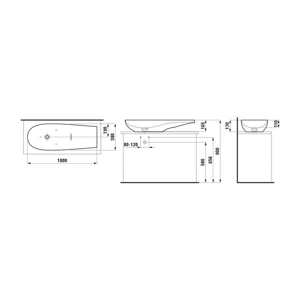 Laufen Waschtisch-Schale Ilbagnoalessi 380x1000x170mm, Kaffee Matt, Ablage links... LAUFEN-H8189741881121 7612738041076 (Abb. 2)