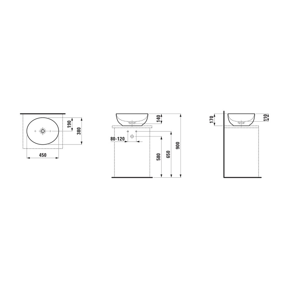Laufen Waschtisch-Schale Ilbagnoalessi 380x450x170mm, Weiß LCC, ohne Hahnloch/Üb... LAUFEN-H8189754001121 7612738016838 (Abb. 2)