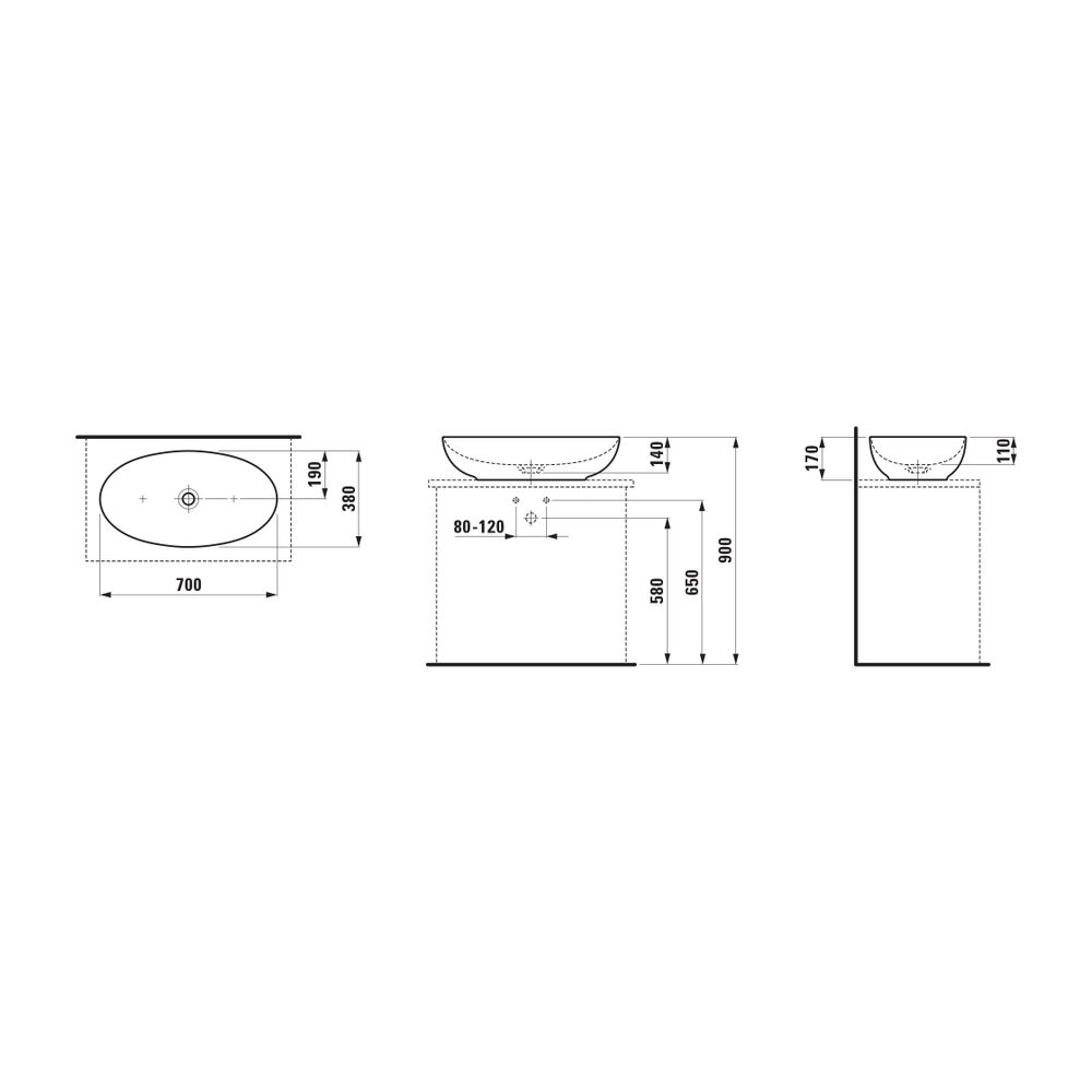 Laufen Waschtisch-Schale Ilbagnoalessi 380x700x170mm, Weiß LCC, ohne Hahnloch/Üb... LAUFEN-H8189774001121 7612738017361 (Abb. 2)