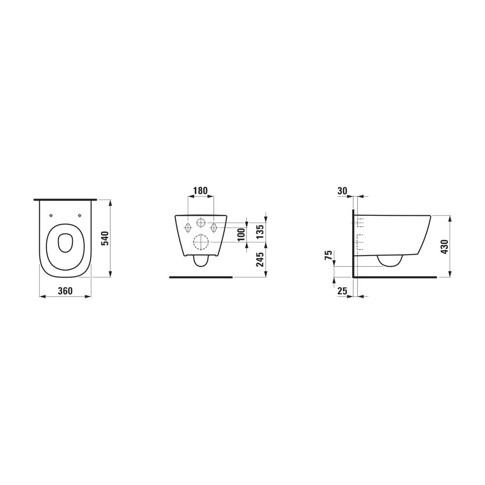 Laufen Wand-WC Advanced, verdeckte Befestigung, MEDA, 540x360mm, Mattschwarz, Si... LAUFEN-H8201107160001 7612738064457 (Abb. 2)
