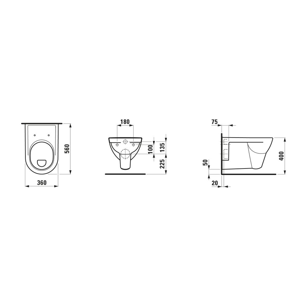 Laufen Flachspül-WC wandhängend Laufen Pro 360x560mm, Weiß... LAUFEN-H8209510000001 4014804399570 (Abb. 2)