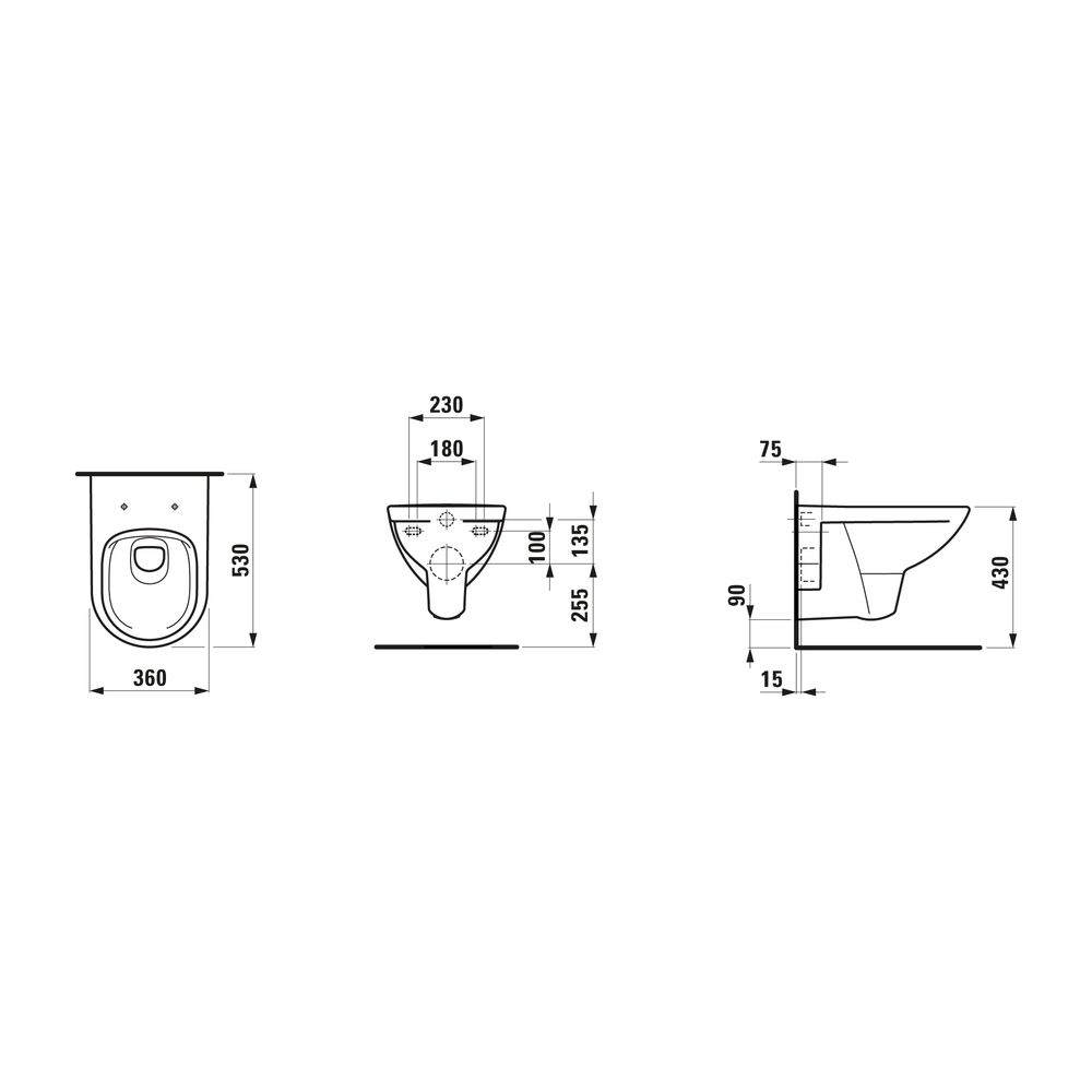 Laufen Tiefspül-WC wandhängend Laufen Pro 530x360mm, spülrandlos mit offener Bef... LAUFEN-H8209600000001 7612738907020 (Abb. 6)