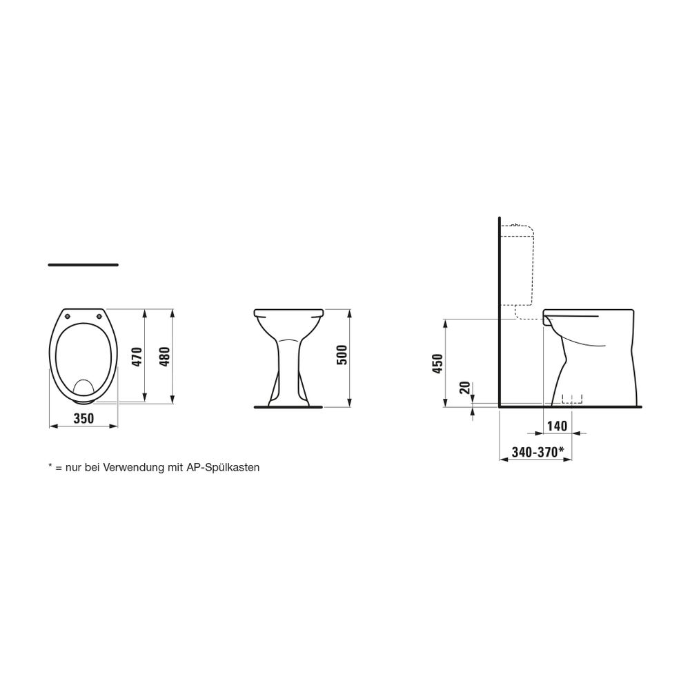 Laufen Stand-Flachspül-WC Albonova 50 480x350x500mm, Weiß, Abgang senkrecht... LAUFEN-H8219980000001 4014804062429 (Abb. 2)
