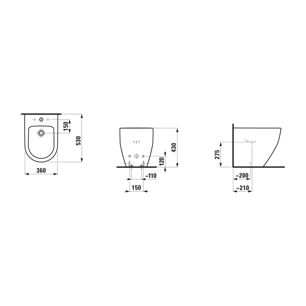 Laufen Standbidet Laufen Pro 530x360x430mm, Weiß, 1 Hahnloch, ohne seitliches Lo... LAUFEN-H8329520003021 4014804822733 (Abb. 2)