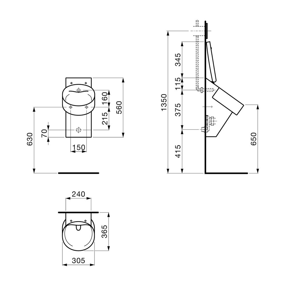 Laufen Absaugeurinal VAL 365x305x560mm, Mattweiß, spülrandlos mit Löchern für De... LAUFEN-H8402817570001 7612738976705 (Abb. 2)