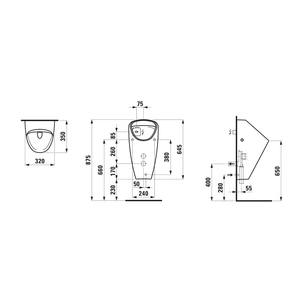 Laufen Absaugeurinal CAPRINO PLUS 350x320x645mm, Weiß LCC, spülrandlos, Wasserzu... LAUFEN-H8410654004011 7612738978761 (Abb. 2)