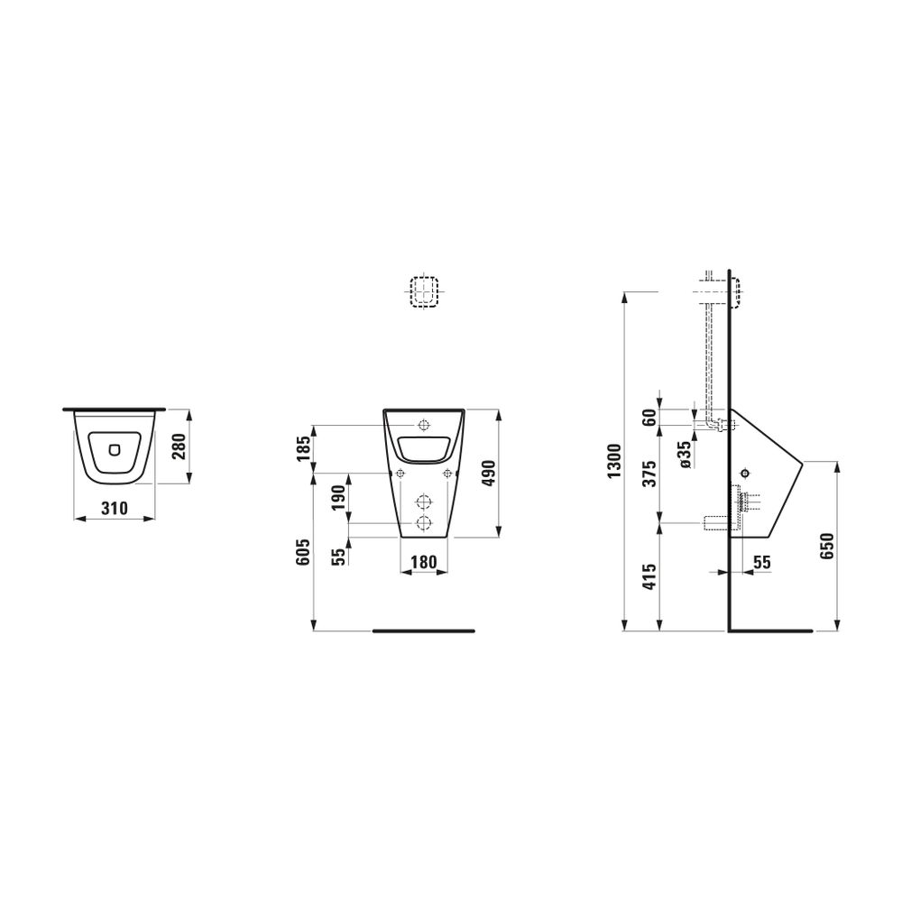 Laufen Absaugeurinal VILA 280x310x490mm, Weiß, ohne Löcher für Deckelmontage... LAUFEN-H8411420000001 4014804477940 (Abb. 2)