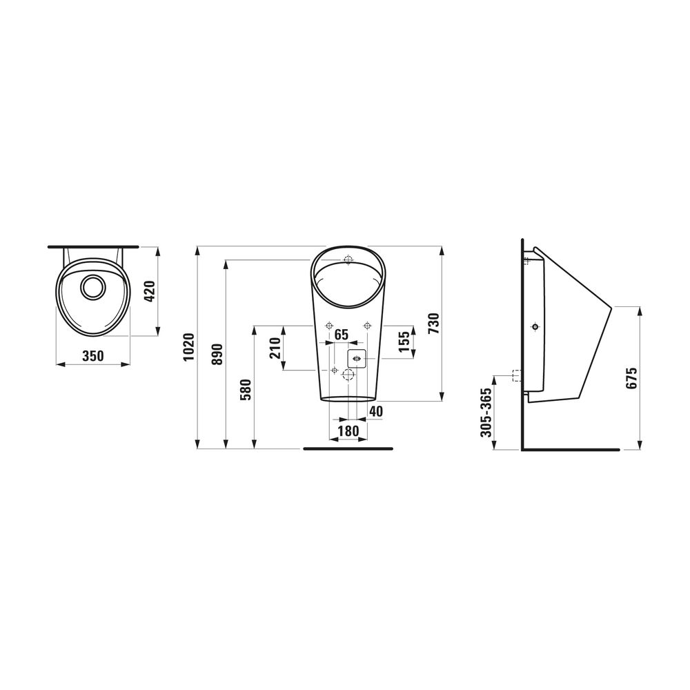 Laufen Absaugeurinal LEMA 420x350x730mm, Weiß LCC, spülrandlos, Wasserzulauf, Bl... LAUFEN-H8411924004011 7612738956509 (Abb. 2)