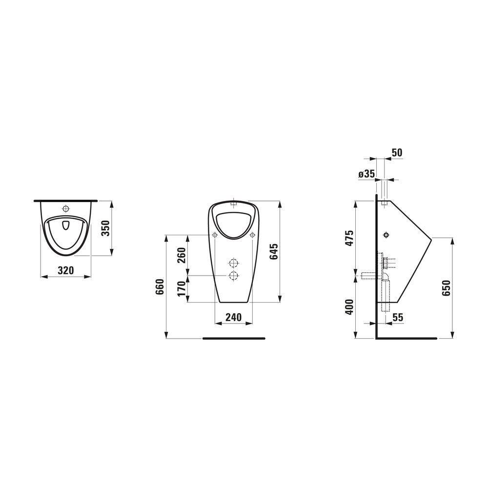 Laufen Absaugurinal CAPRINO PLUS 350x320x645mm, Weiß LCC, Zulauf außen, ohne Fli... LAUFEN-H8420624000001 4014804920019 (Abb. 2)