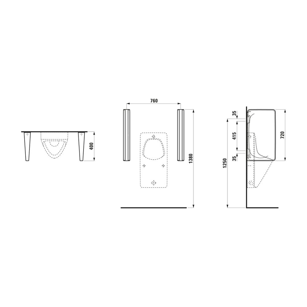 Laufen Urinal-Trennwand CINTO 400x90x720mm, Weiß... LAUFEN-H8476030000001 4014804844445 (Abb. 2)