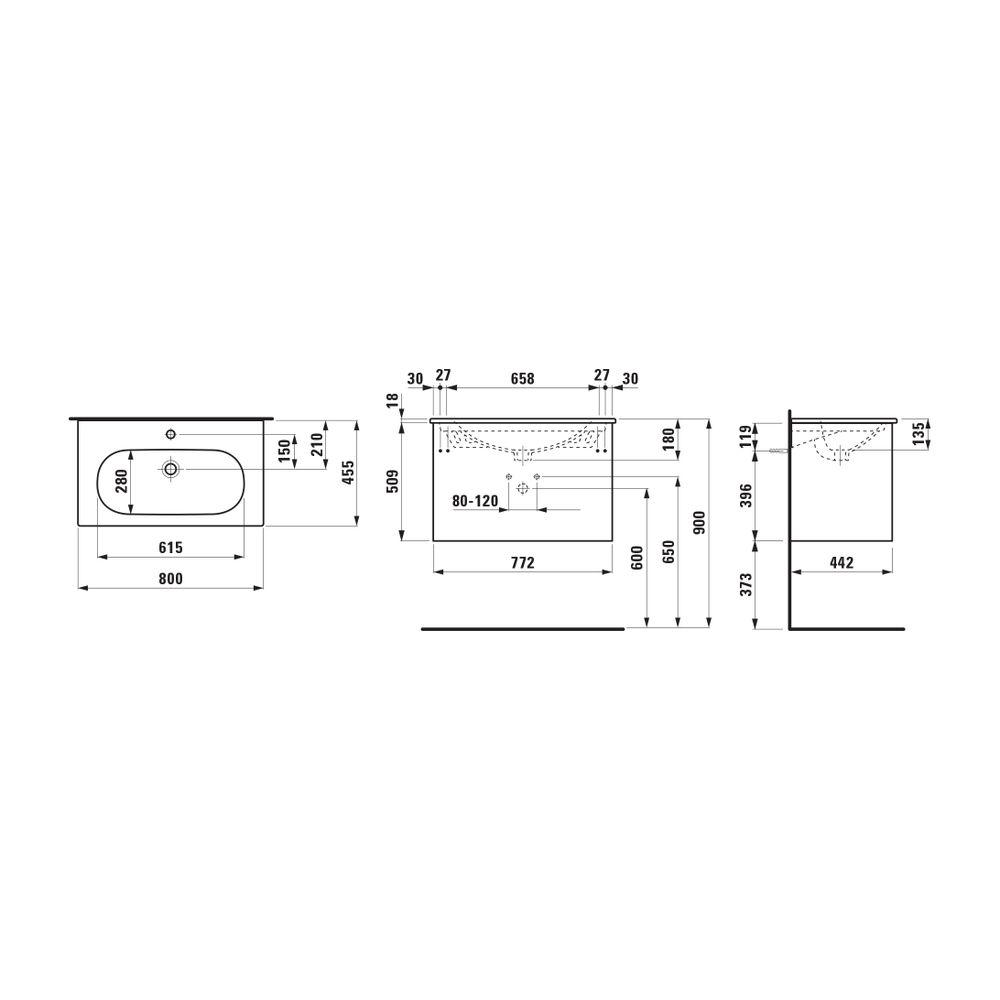 Laufen Waschtisch mit Unterbau LUA SET LANI 455x800x527mm, glänzend Weiß, 1 Hahn... LAUFEN-H8600872611041 7612738055745 (Abb. 2)