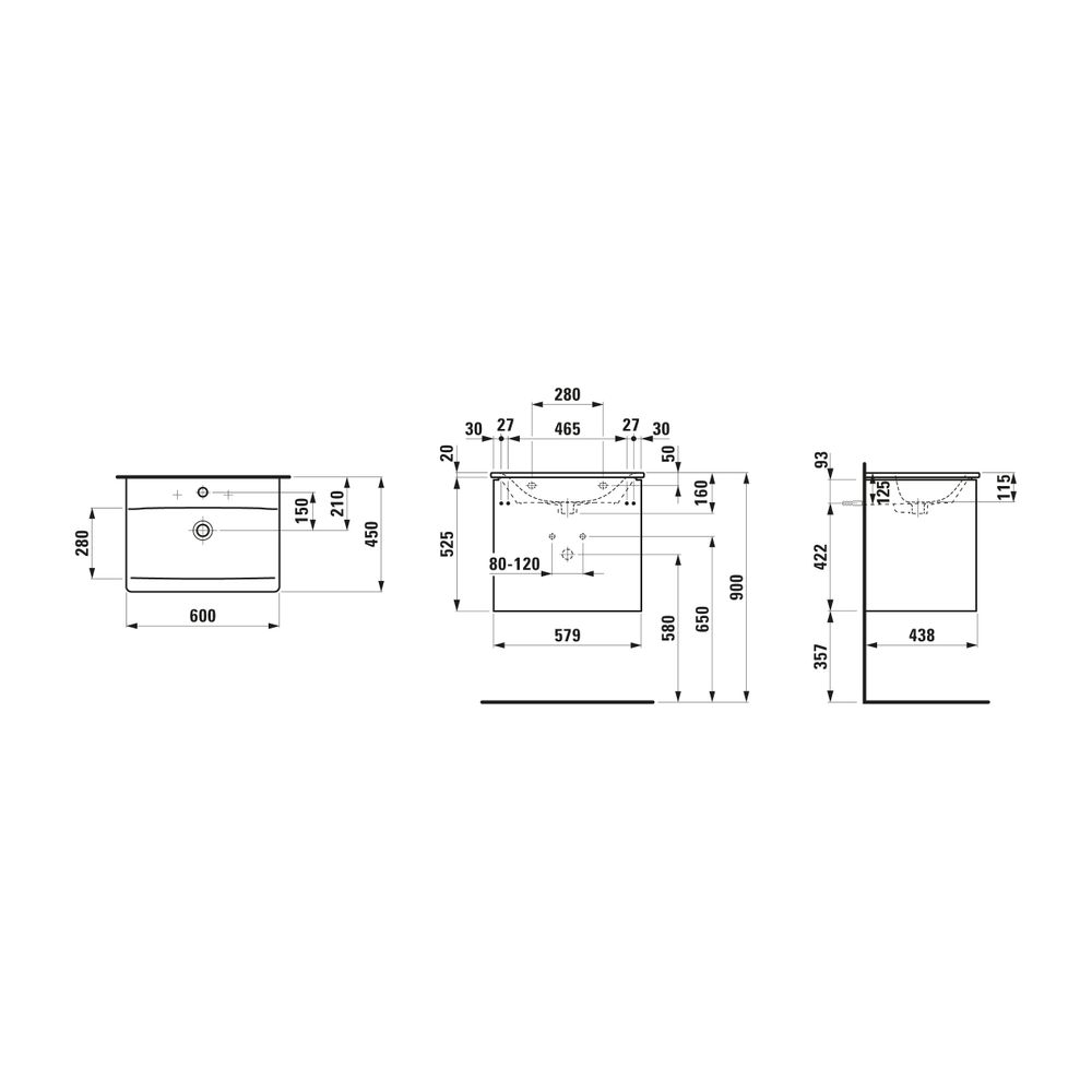 Laufen Waschtisch mit Unterbau Palace SET 450x600x545mm, Ulme dunkel, Schwarz, W... LAUFEN-H8617022631041 7612738949204 (Abb. 2)