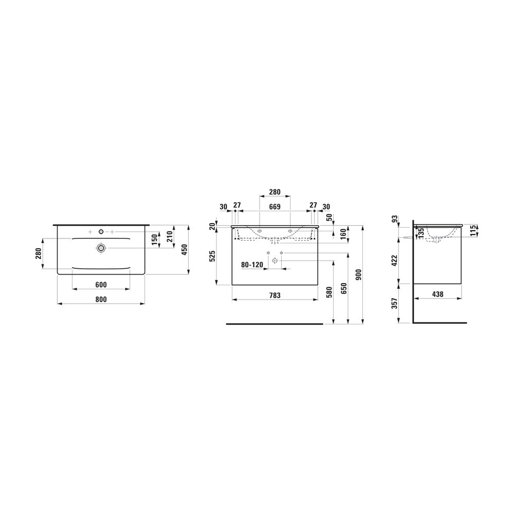 Laufen Waschtisch mit Unterbau Palace SET 450x800x545mm, Schwarz, Weiß, 1 Hahnlo... LAUFEN-H8617052661041 7612738949327 (Abb. 2)