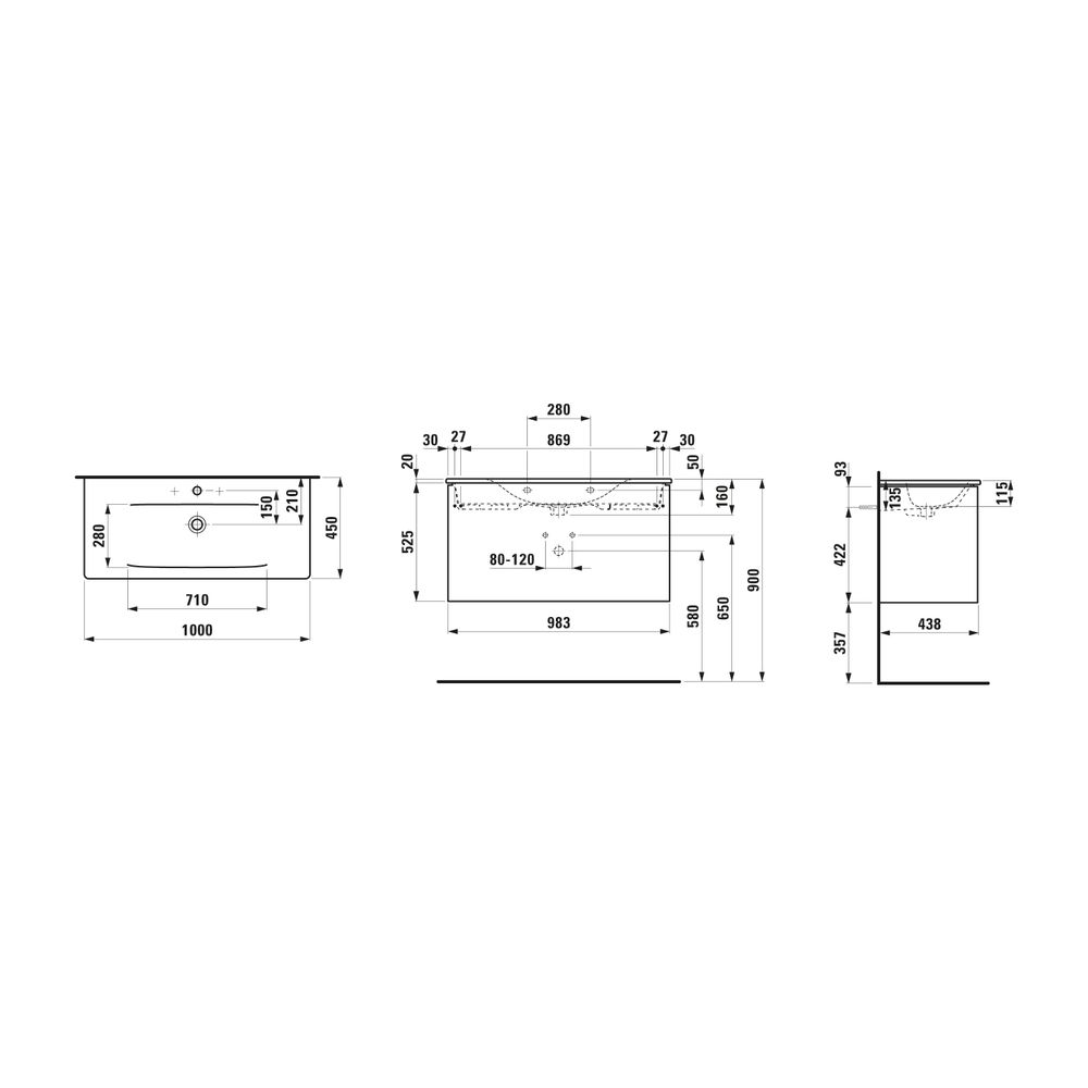 Laufen Waschtisch mit Unterbau Palace SET 450x1000x545mm, Ulme dunkel/Schwarz/We... LAUFEN-H8617072631041 7612738950545 (Abb. 2)