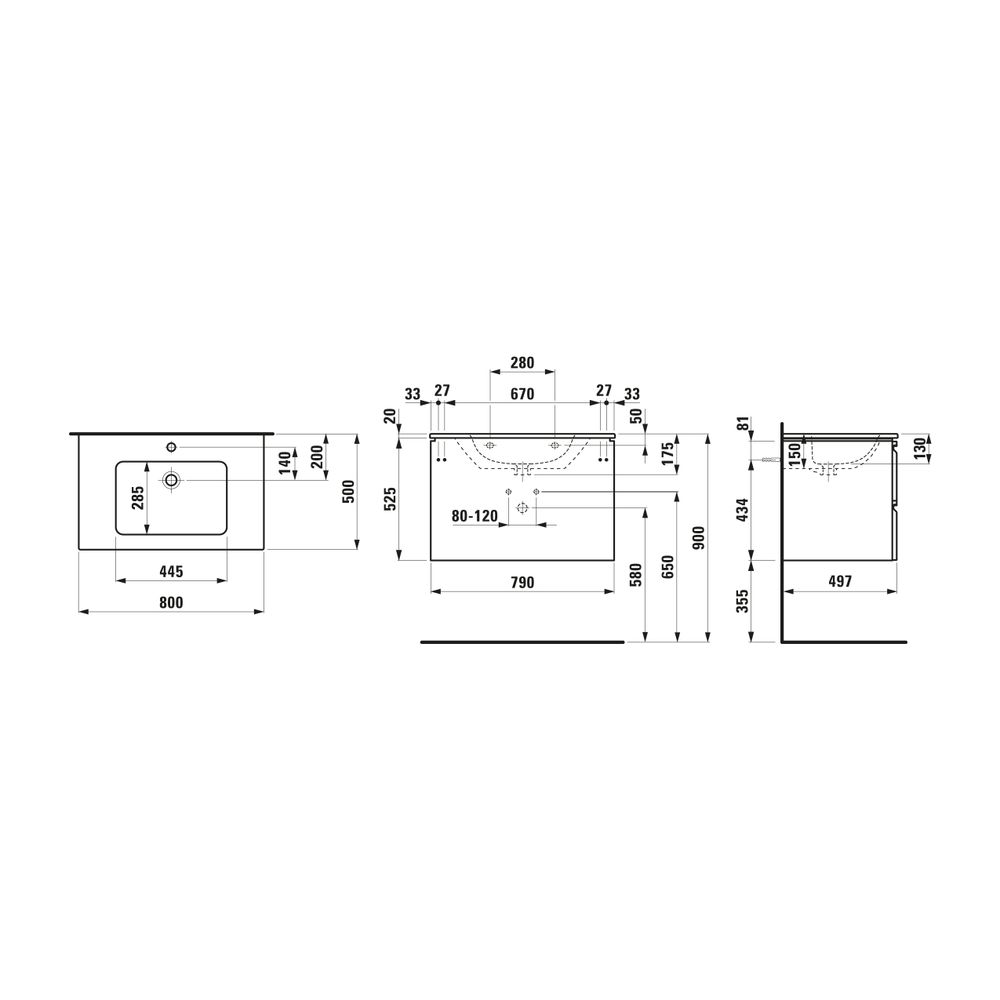 Laufen Waschtisch mit Unterbau Pro S Set 500x800x545mm, Wenge/Weiß, 1 Hahnloch, ... LAUFEN-H8619634231041 7612738328283 (Abb. 2)