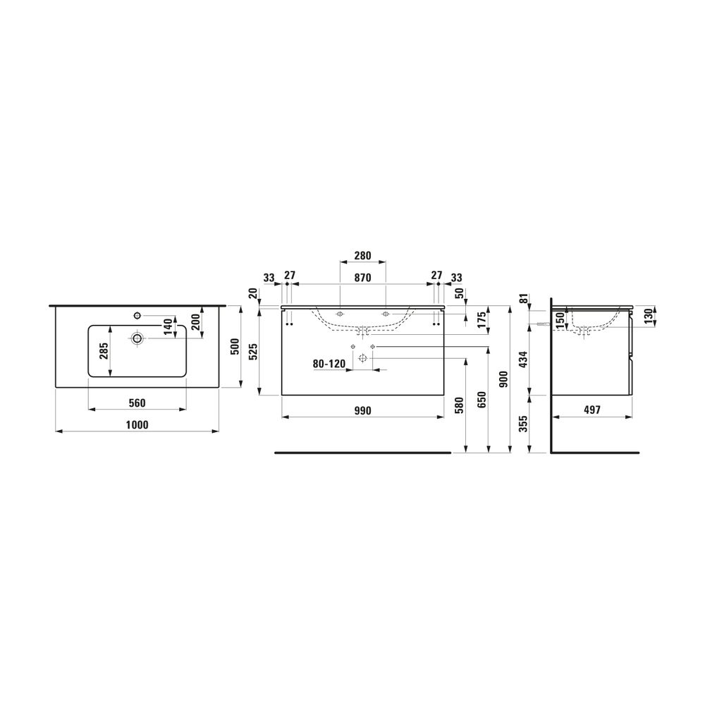 Laufen Waschtisch mit Unterbau Pro S Set 500x1000x545mm, Eiche/Weiß, 1 Hahnloch,... LAUFEN-H8619654791041 7612738903909 (Abb. 2)