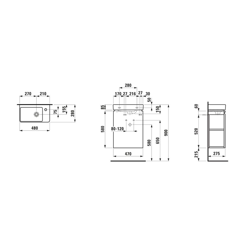 Laufen Waschtisch mit Unterbau Pro S Set 280x470x685mm, Mattweiß/Weiß, 1 Hahnloc... LAUFEN-H8629644631041 7612738924249 (Abb. 3)