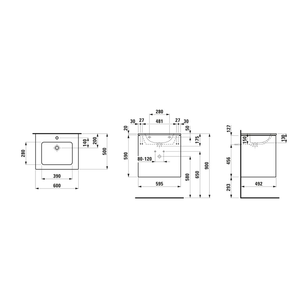 Laufen Waschtisch mit Unterbau Pro S Set BASE 500x600x610mm, glän. Weiß, 1 Hahnl... LAUFEN-H8649602611041 7612738917562 (Abb. 2)
