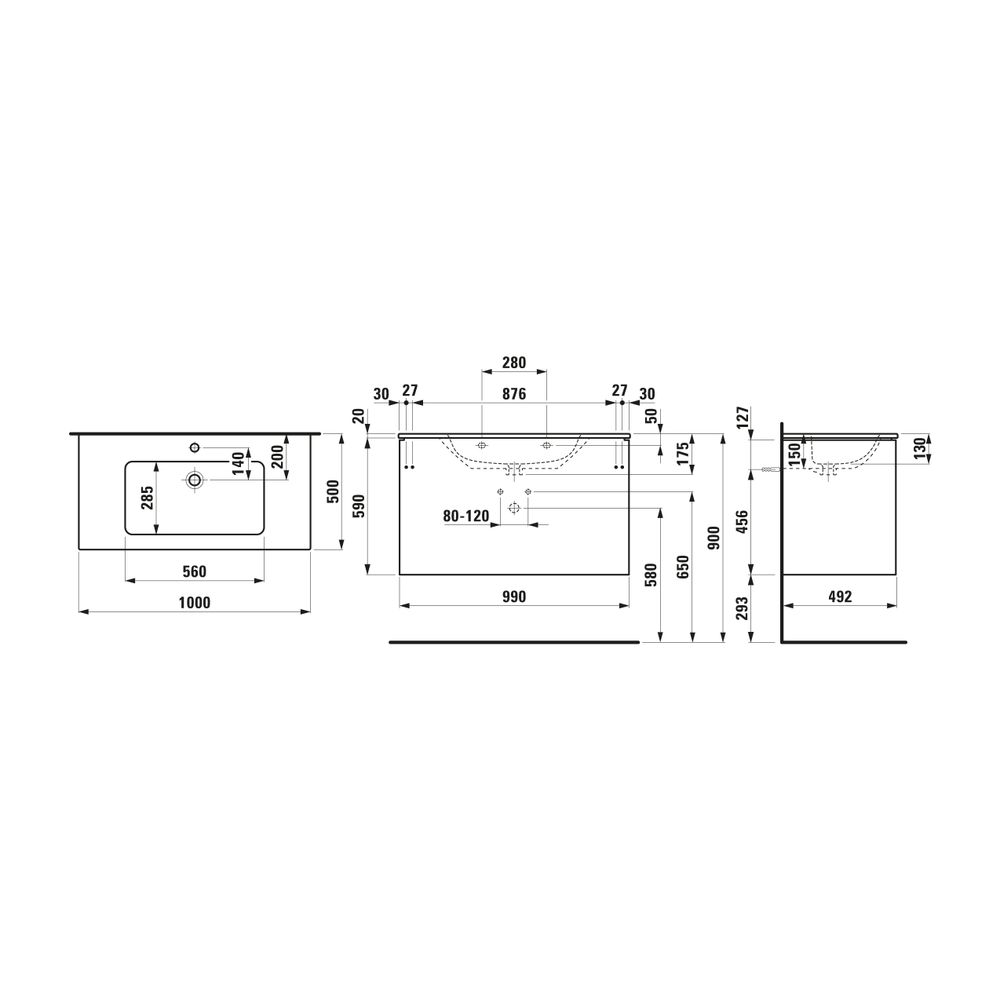 Laufen Waschtisch mit Unterbau Pro S Set BASE 500x1000x610mm, Ulme dunkel/Weiß, ... LAUFEN-H8649622631041 7612738917685 (Abb. 2)