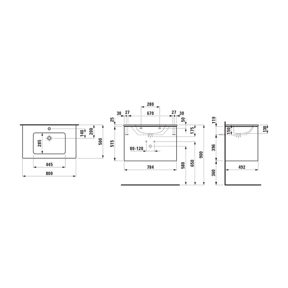 Laufen Waschtisch mit Unterbau Pro S Set LANI 500x800x540mm, Multicolor, Weiß, 1... LAUFEN-H8649659991041 7612738051952 (Abb. 2)