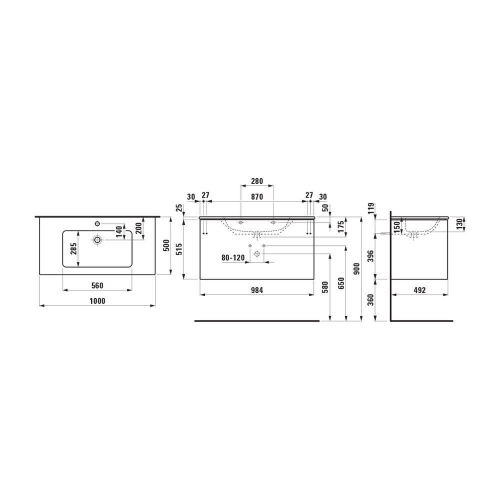 Laufen Waschtisch mit Unterbau Pro S Set LANI 500x1000x540mm, Mattweiß, Weiß, 1 ... LAUFEN-H8649672601041 7612738052140 (Abb. 2)