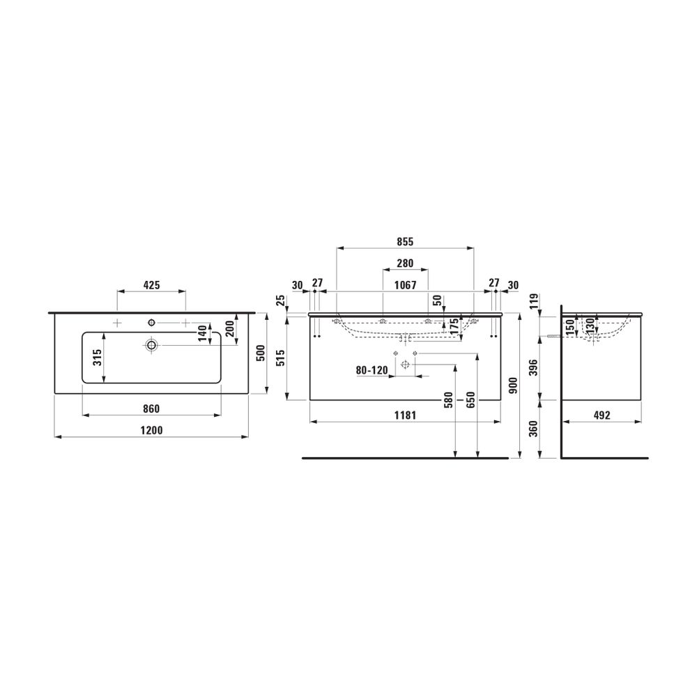 Laufen Waschtisch mit Unterbau Pro S Set LANI 500x1200x540mm, Multicolor, Weiß, ... LAUFEN-H8649699991041 7612738052256 (Abb. 2)