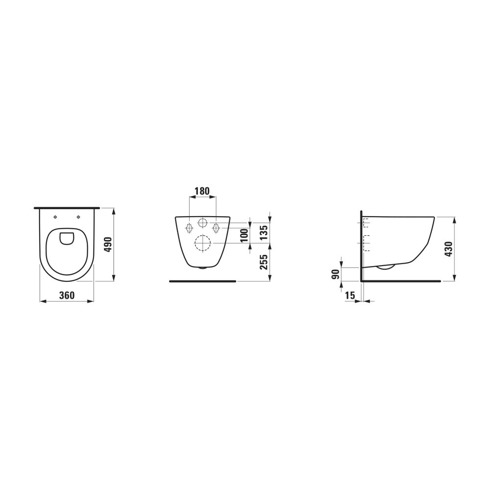 Laufen Tiefspül-WC Set wandhängend Pro 490x360x345mm, mit Sitz, spülrandlos, kur... LAUFEN-H8669550000001 7612738909031 (Abb. 6)