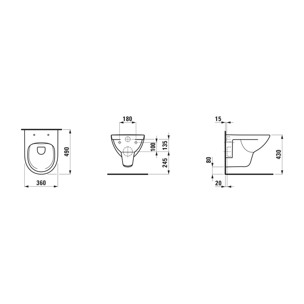 Laufen Tiefspül-WC Set wandhängend Pro 490x360x350mm, mit Sitz, spülrandlos, kur... LAUFEN-H8669600000001 7612738077327 (Abb. 3)