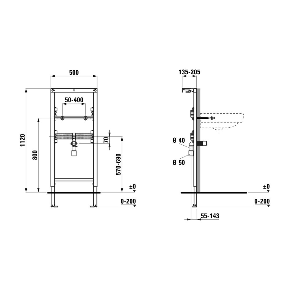 Laufen Installationselement Ineolink für Waschtisch, 1120mm, Füße selbsthemmend... LAUFEN-H9101030000001 7612738097585 (Abb. 3)