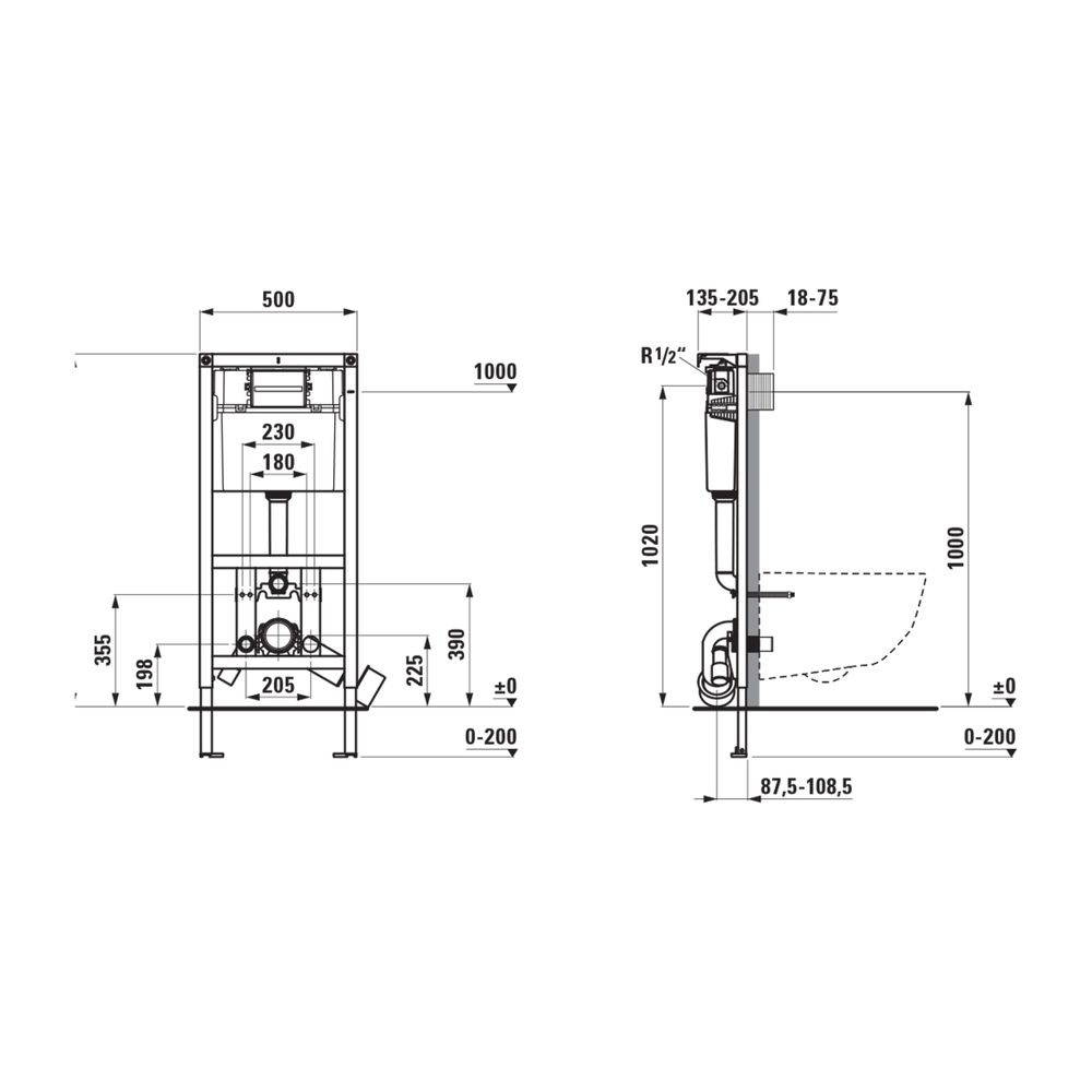 Laufen Installationselement Ineolink mit SPK für Trenn-WC, 1120mm, einstellb., S... LAUFEN-H9201070000001 7612738056742 (Abb. 3)