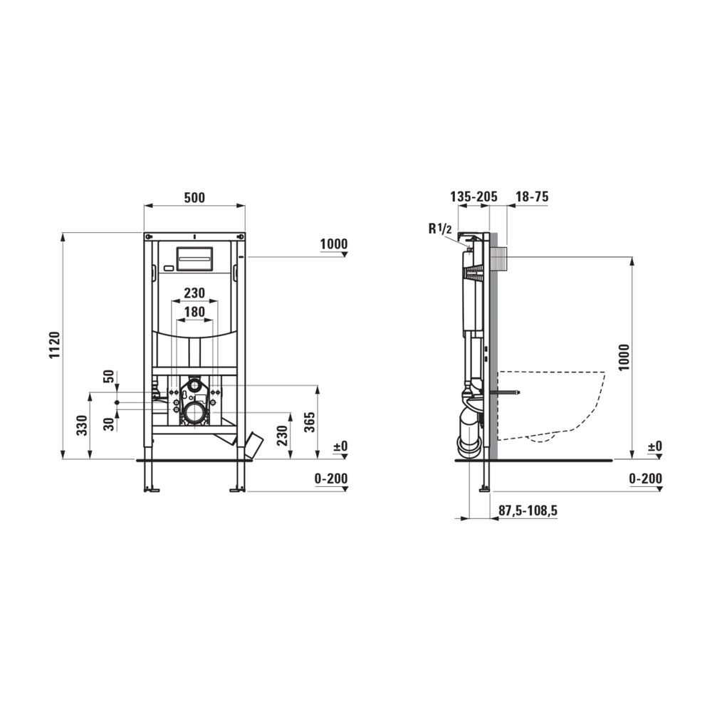 Laufen Installationselement Ineolink m. SPK f. Wand/Dusch-WC, 1120mm, Betätigung... LAUFEN-H9201150000001 7612738097462 (Abb. 3)