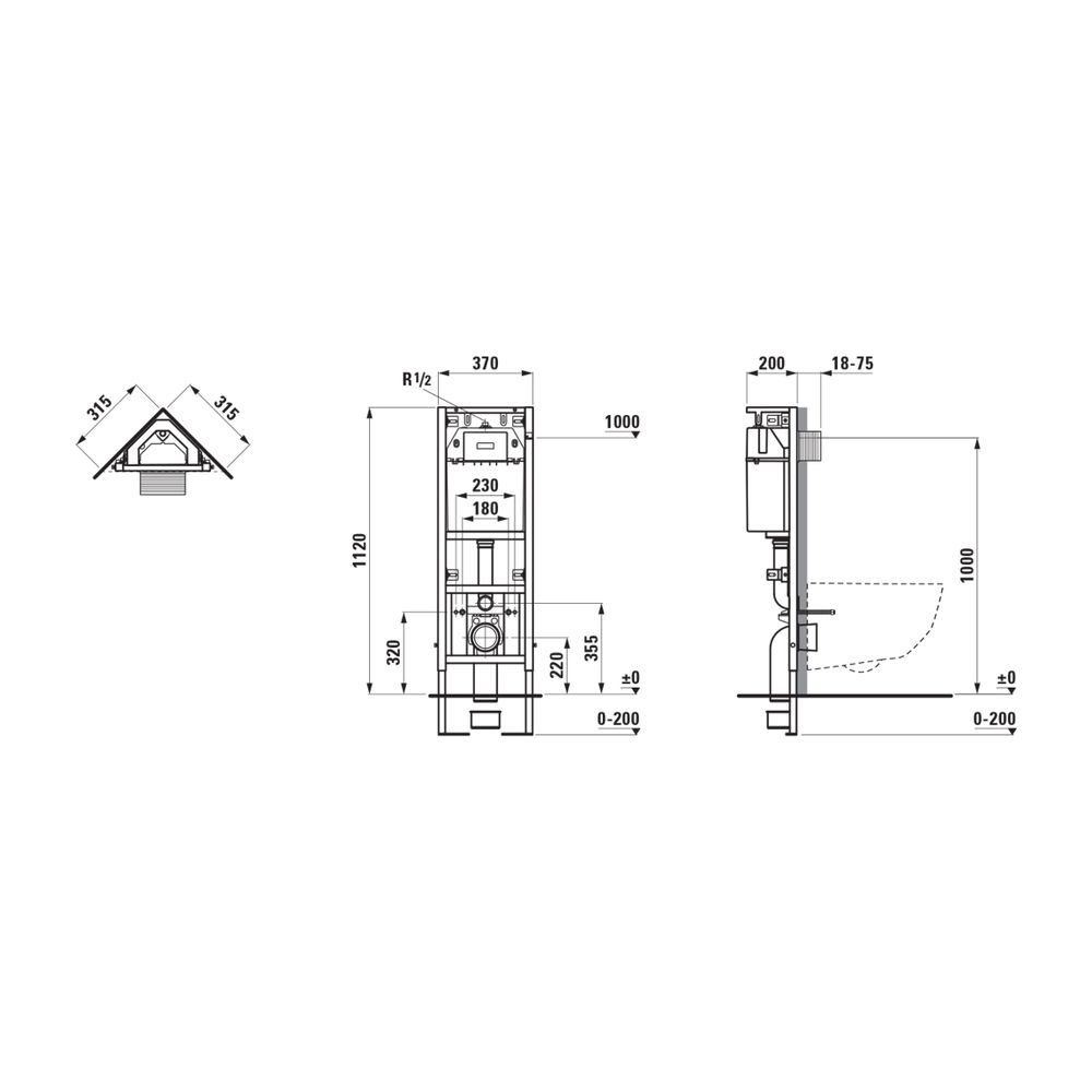 Laufen Eck-Installationselement Ineolink mit Spülkasten für Wand-WC, Bauhöhe 112... LAUFEN-H9201190000001 7612738097769 (Abb. 3)
