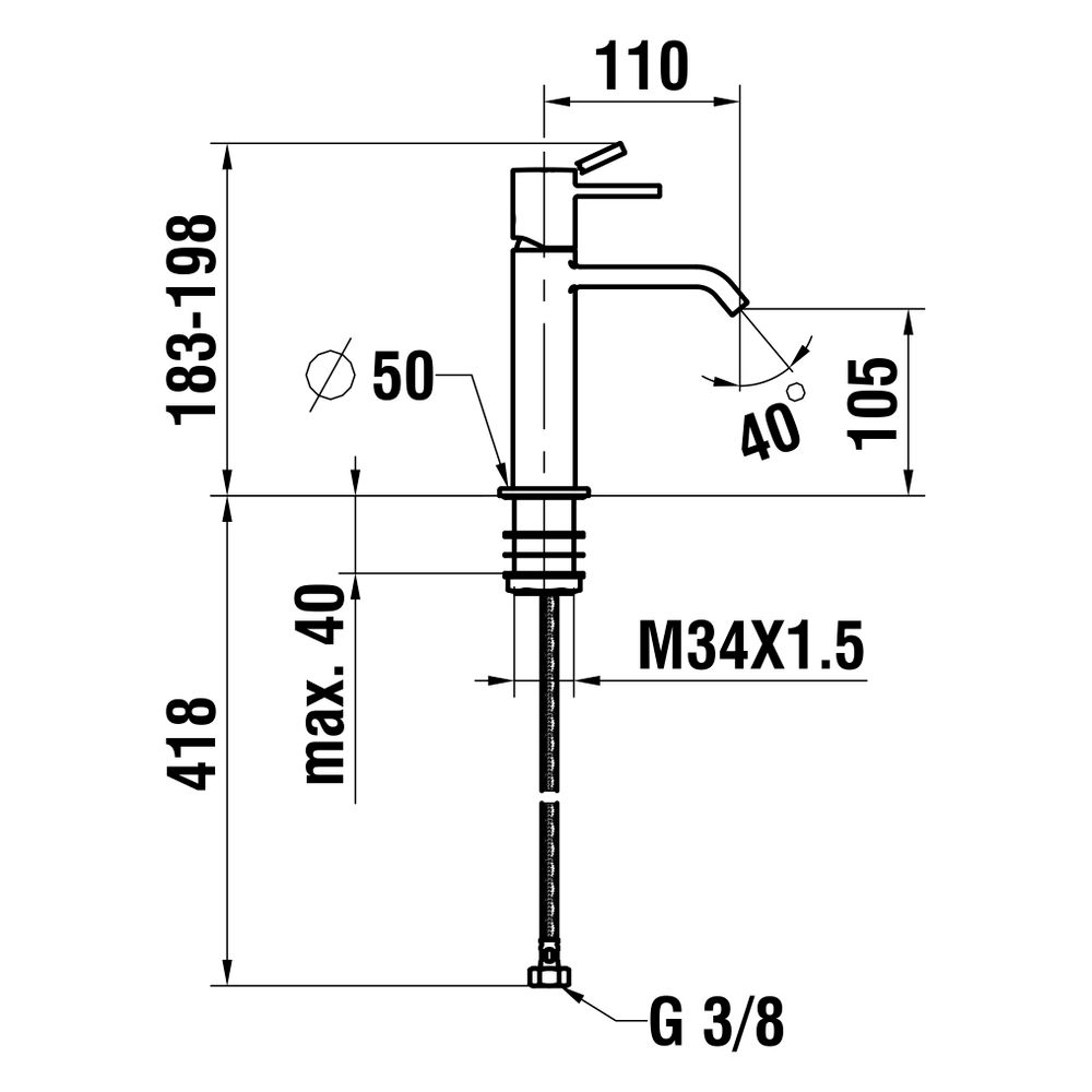 Laufen Waschtisch-Mischer Meda, Festauslauf, Ausladung 110mm, ohne Ablaufventil,... LAUFEN-HF506604100000 7612738061630 (Abb. 2)