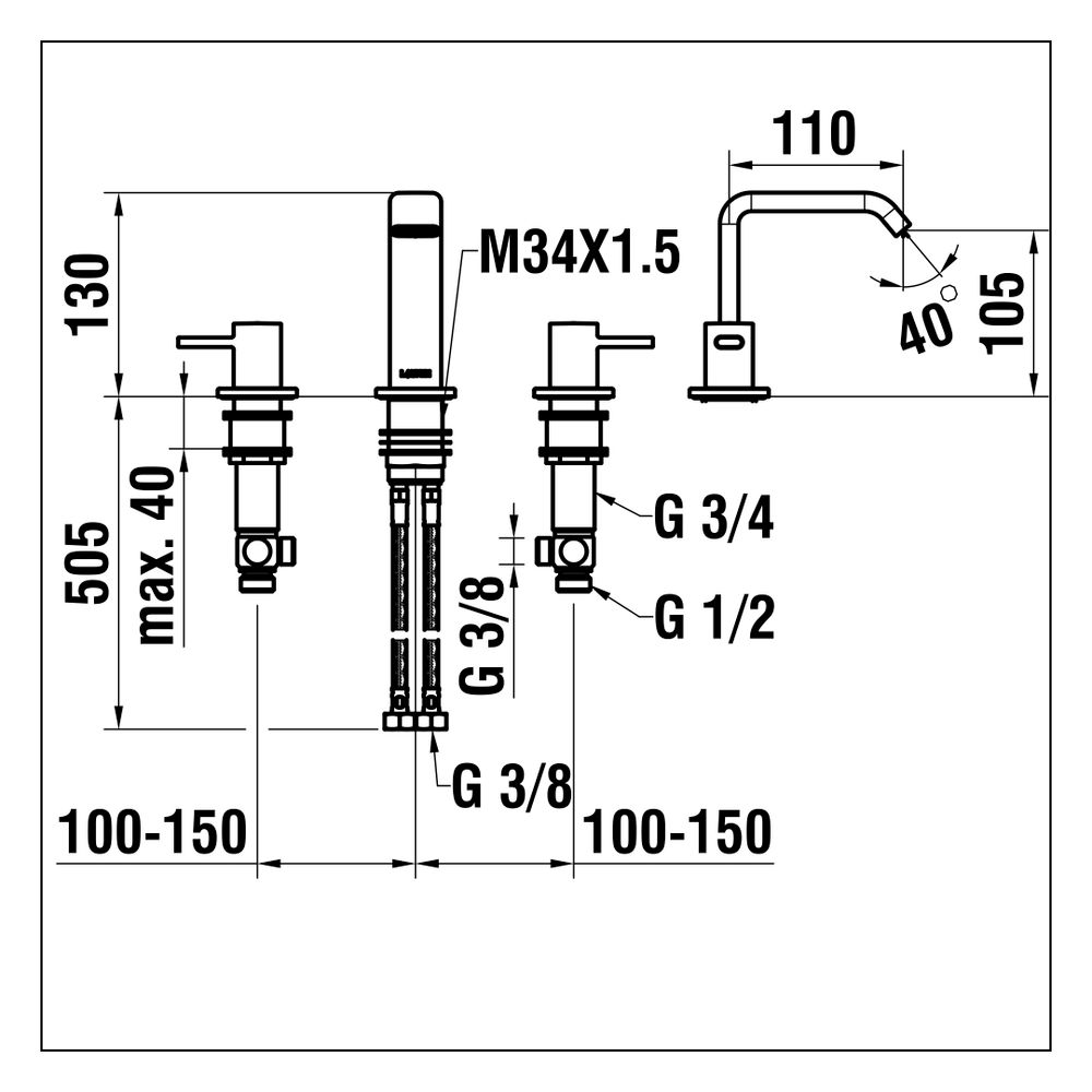 Laufen 3-Loch Waschtischmischer Meda, Festauslauf Ausladung 110mm ohne Ablaufven... LAUFEN-HF506612100000 7612738061708 (Abb. 2)