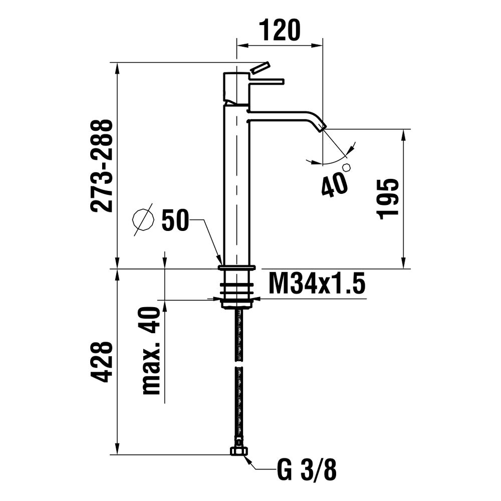 Laufen Waschtisch-Mischer Meda, Festauslauf, Ausladung 120mm, ohne Ablaufventil,... LAUFEN-HF506614100000 7612738061661 (Abb. 2)